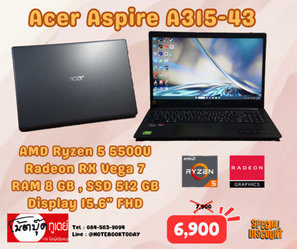 Acer Aspire A315-43 Ryzen 5 5500U SSD512GB จอ15.6นิ้วFHD